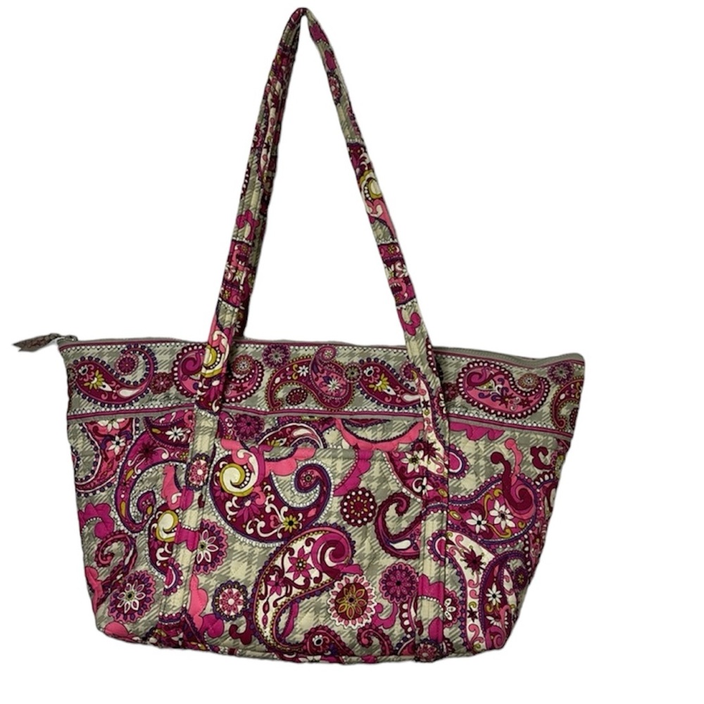 VERA BRADLEY Large tote bag zipper top Pink paisley floral print lots of pockets